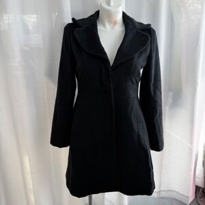 Ann Taylor Angora Wool Coat Size L Black Tailored Classic Minimalist